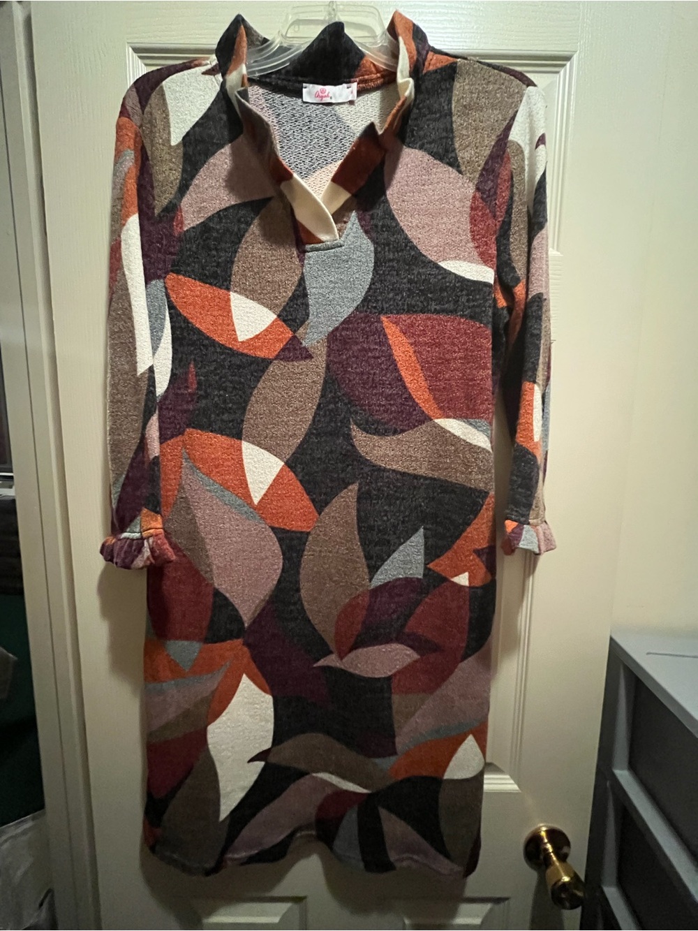 Aryeh Long Sleeve Leaf-Print Knit Dress - Rust, Mauve, Cream, Gray, Black
